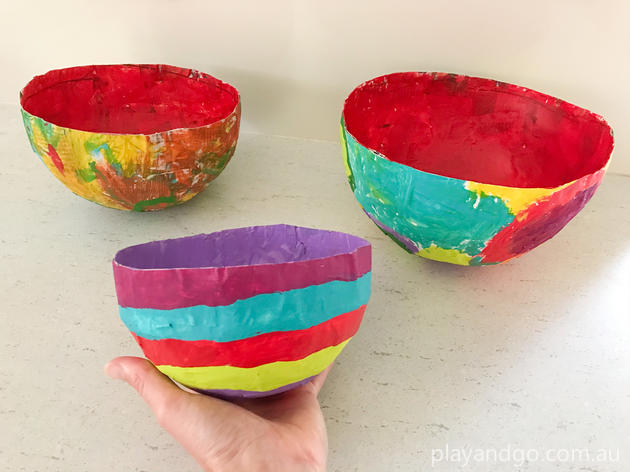 Paper Mache Bowls  Stay at Home Kids Craft Ideas - Play & Go AdelaidePlay  & Go Adelaide